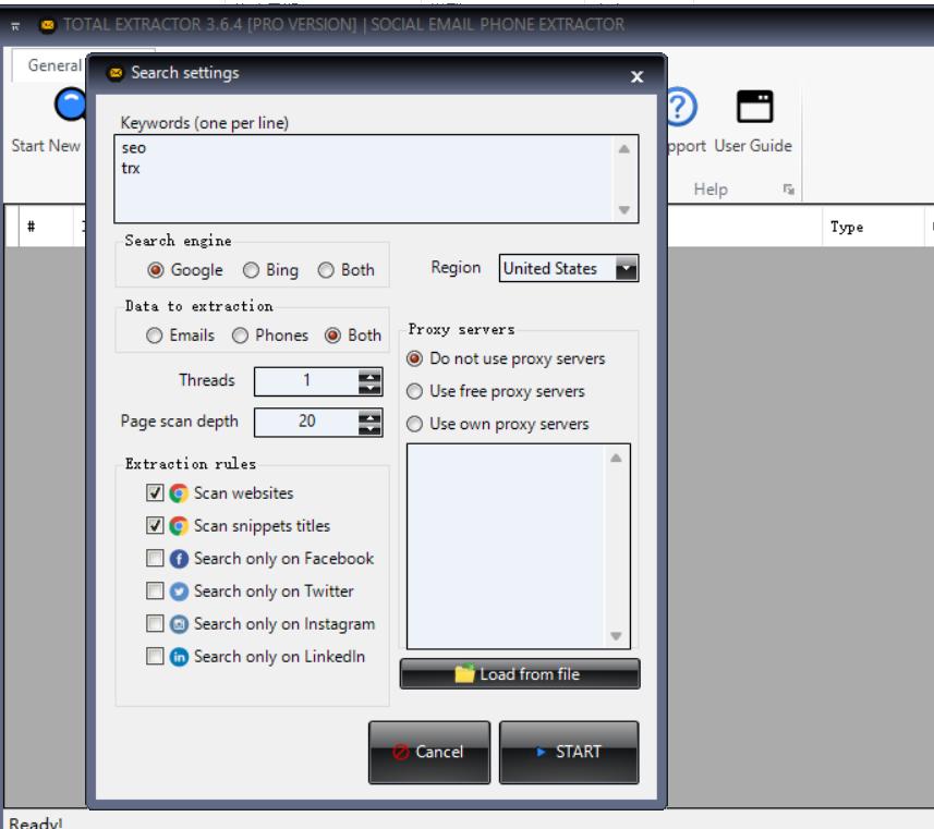 Total Email Phone Extractor-电话和邮箱批量获取工具-可搜索facebook linkedin等平台-图片1